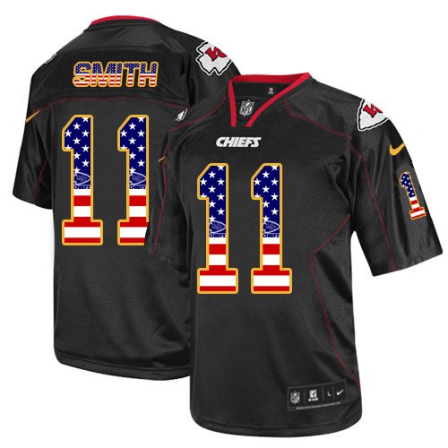 Men's Elite Alex Smith Nike Jersey Black - #11 USA Flag Fashion NFL Kansas City Chiefs